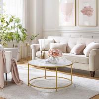 Mesa de centro moderna, diseño redondo elegante con tapa blanca y estructura dorada, ideal para salón, diámetro 84 cm - details 1