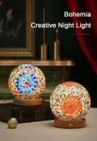 Lámpara De Mesa LED USB Estilo Bohemio Con Vidrio Tatuado Iluminación Cálida Para Decoración De Hogar Barra Dormitorio - details 0