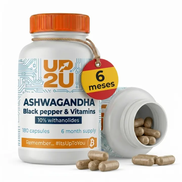 Ashwagandha con Pimienta Negra y Vitaminas B, 600 mg 10% Withanólidos, UP2U Nutrition, 180 Cápsulas, Suministro para 6 Meses - 1