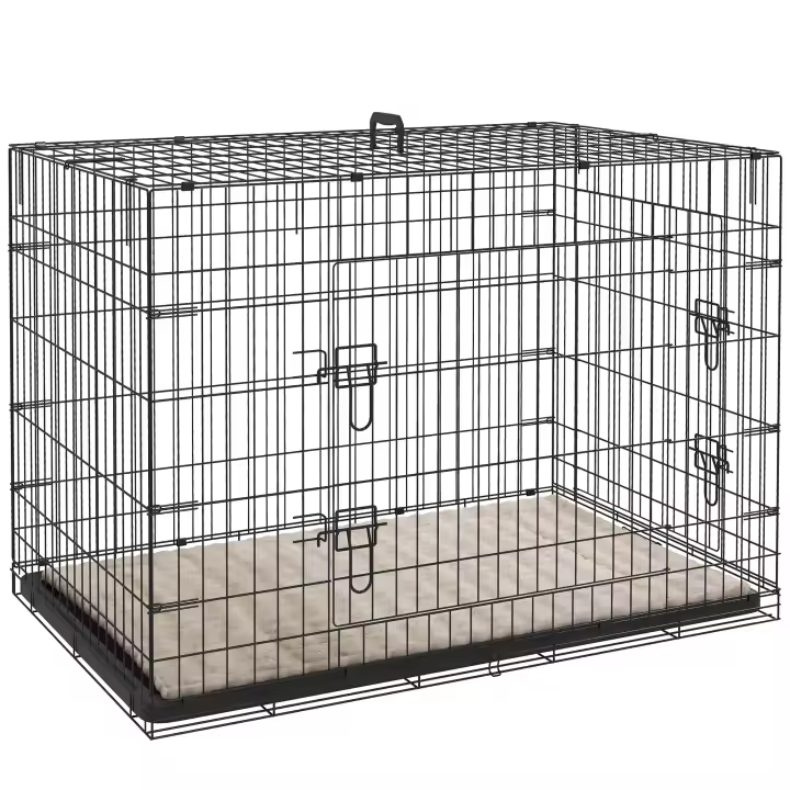 PawHut Jaula plegable para perros con asa, bandeja extraíble y cojín incluido, 105 x 70 x 75 cm, color negro - 1