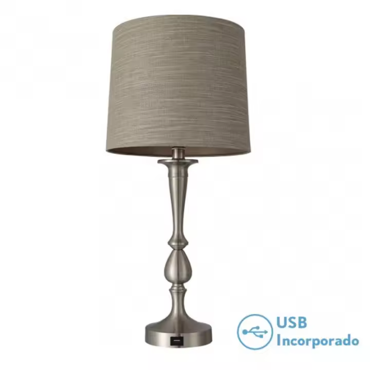 Lámpara de Mesa FABRILAMP Khalifa 1xe27 Niquel 60´5x28x28 Cm Puerto Usb - 1