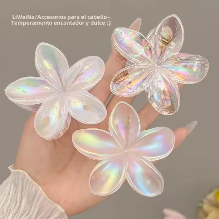 3pcs Clip Para El Cabello De Mujer Forma De Flor Mermaid Laser Tamaño Grande 8cm Color Rosa/Blanco Plástico Ligero Moda - 1