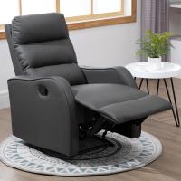 HOMCOM Sillón Relax Reclinable Manual, Sillón Relax Tapizado en PU con Reposapiés Retráctil, Acolchado Grueso, Butaca Reclinable hasta 160º, para Salón, Dormitorio, Gris, 65x89x100 cm - details 1