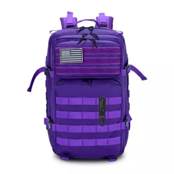 Mochila morada crossfit grande 45 litros táctica militar  para acampada y senderismo , sistema de correas molle para un ajuste de equipaje pudiendo estrechar la bolsa de viaje según tus necesidades, varias divisiones en el interior - 1