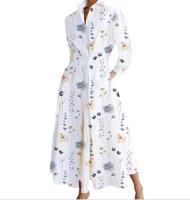 Vestido Largo Elegante Para Mujer Con Manga Larga Y Estampado Sólido Moda Otoño Primavera Vestido De Oficina Casual A-Line Cuello V Polyester - details 3