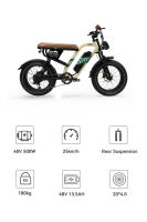 2025 onesport Bicicleta de Montaña Eléctrica W66 20 pulgadas Fat Boy 48v13.5ah gadería extraible 65nm aplicación Bluetooth de motor - details 1