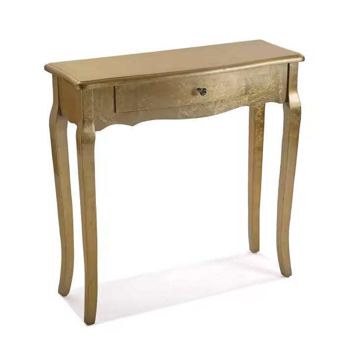 Versa Cagliari Mueble Recibidor Estrecho para la Entrada o el Pasillo, Mesa Consola, con 1 cajón, Medidas (Al x L x An) 80 x 30 x 80 cm, Madera, Color Dorado - 1