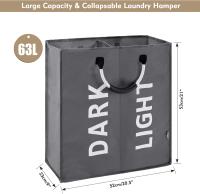 Cesta grande plegable para la ropa sucia, con 2 compartimentos, para dormitorio, de tela (gris oscuro) - details 1