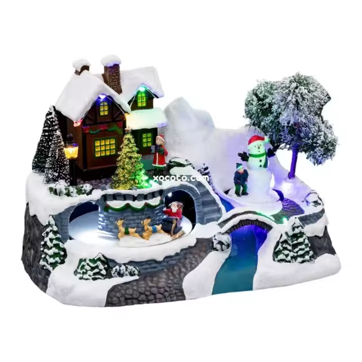 XOCOTŌ® Pueblo de navidad "Bibury"  Escena navideña - Pueblo con Papa-Noel en trineo   23x14.8x15.5 cm - 1