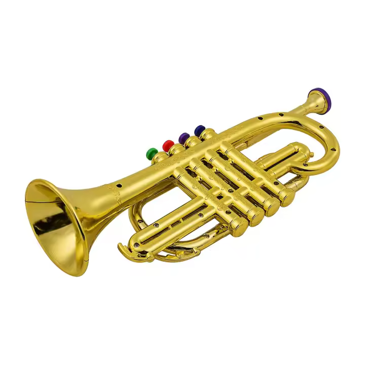 Trumpet Kids Musical Wind Instruments ABS Metallic Gold Trumpet with 4 Colored Keys - 1