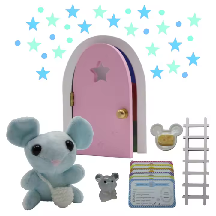 Qué Kawaii® Peluche Ratoncito Pérez (10 Cm) con Puerta que Brilla en la Oscuridad y Se Abre!!, Escalera y Bandolera de Crochet (Hecha a Mano) - 1