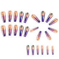 24pcs/set Uñas Postizas Largas Medias Falsas De Cuadrado Ballet Con Flores Y Mariposa Azul Verde Para La Temporada De Primavera Y Verano - details 7