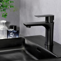Grifo de baño de acero inoxidable, grifería de un solo orificio, negro mate, fregadero de baño, manija única - details 0