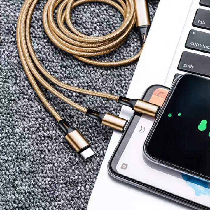 Cable de Carga 3 en 1 2025 - Triple USB (Tipo-C/Micro/Apple) con 120cm, Tejido Nylon Ultra Resistente y Carga Rápida 3A, Compatible con Móvil/Tablets - 1