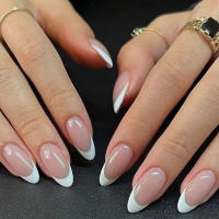 24PCS Uñas Postizas De Forma De Dátil Con Borde Francés Blanco Elegantes Y Modernas Para Mujeres Uñas Postizas De Alta Calidad Para Fiestas Y Uso Diario - details 0
