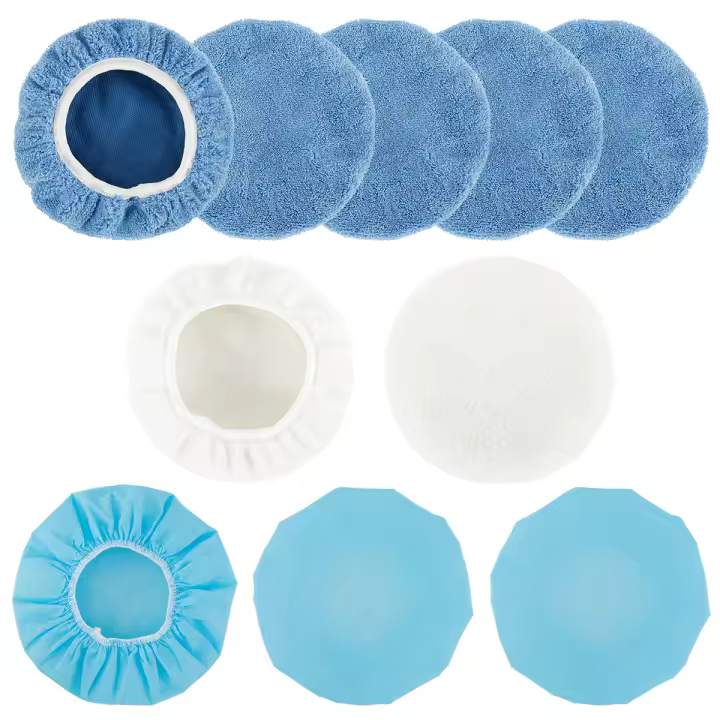 10pcs Pads De Pulido De Microfibra Para Coches 5-6 Pulgadas Polipulido Para Lijadora Orbital Y Polidor De Coche Color Azul Y Blanco - 1