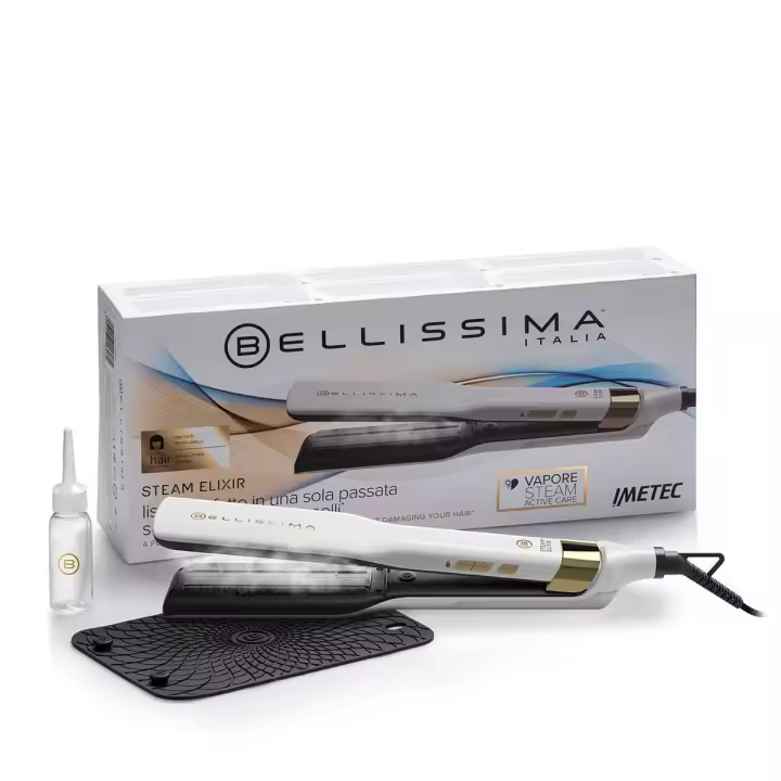 Bellissima Steam Elixir - Plancha de Pelo con Vapor, Alisado Profesional en una Pasada, Tecnología Steam Active Care™, Revestimiento Cerámico con Aceite de Argán, 4 Temperaturas y Calentamiento Rápido - 1
