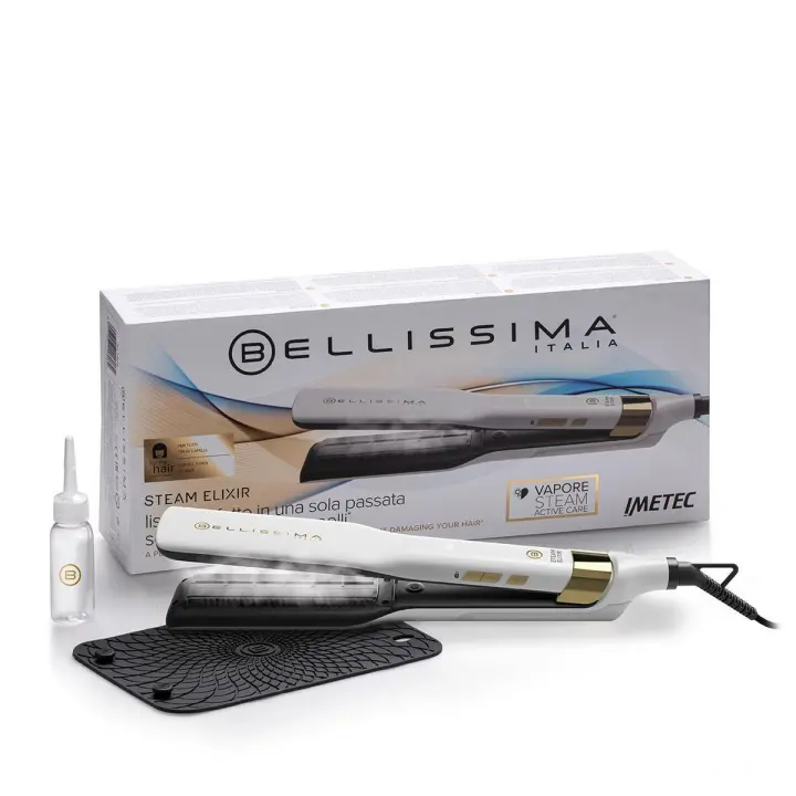 Bellissima Steam Elixir - Plancha de Pelo con Vapor, Alisado Profesional en una Pasada, Tecnología Steam Active Care™, Revestimiento Cerámico con Aceite de Argán, 4 Temperaturas y Calentamiento Rápido - 1