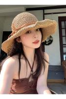 Sombrero De Pescador De Playa Con Gran Alas Y Lazo Hecho De Paja Tejida Protección Solar Para Mujer Estilo Panamá Coreano - details 8