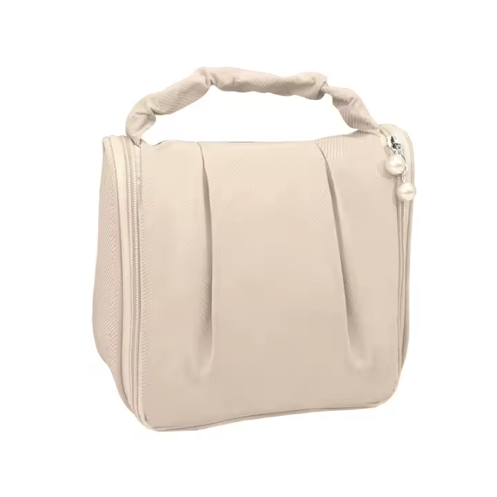 Bolsa de ASEO de viaje Colgante, Bolsa de Cosméticos grande para mujer with Mango, Bolsa de almacenamiento portátil with Cremallera imperable (Blanco) - 1