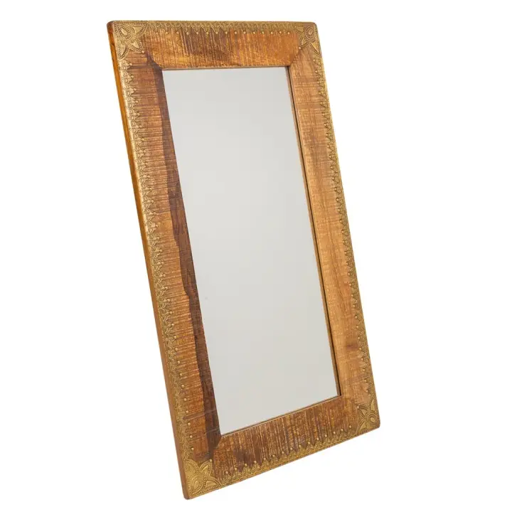 WANDERLUST DECO Espejo de madera y metal marrón 49,5x1,5x88h cm de estilo Colonial - 1