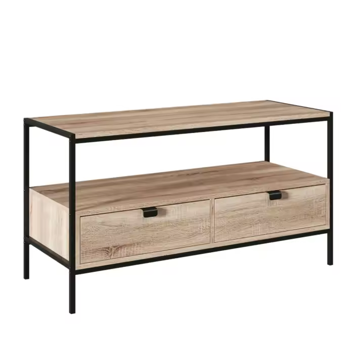 Miroytengo Mueble de TV Aliaj 2 Cajones 1 Espacio Central Salón Comedor Negro y Roble Claro 100 cm - 1