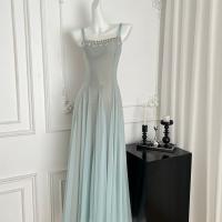 Vestido De Mujer Elegante De Verano Con Cadena De Cristal Y Encaje A-Line Con Cintura Delgada Y Tirantes Vestido De Fiesta De Vacaciones De Un Pie - details 2