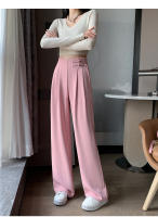 Pantalones Anchos De Pierna Para Mujer Cintura Alta Botones Elegante Minimalista Primavera Verano Sueltos Rectos De Poliéster - details 1