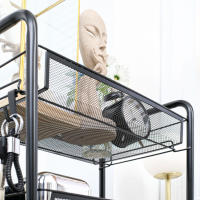 HOMCOM Carrito Auxiliar con Ruedas Carrito de Cocina de 4 Niveles Carrito de Almacenamiento con 4 Ganchos Carga 12 kg para Comedor Sala Baño 45x26,5x84 cm Negro - details 3