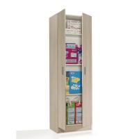 Meimon Armario MULTIUSOS 2 puertas en acabado Roble, con 3 estantes regulables, tablero melaminizado TIPO E1, cantos melamínicos, trasera MDF blanca, bisagras metálicas, tiradores ABS gris aluminio, tacos antirruido, medidas 180x59x37 cm, soporta 45 kg - details 2