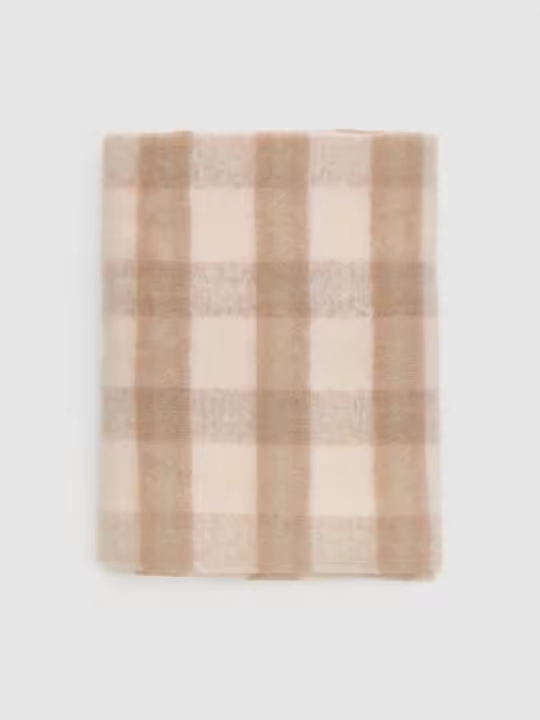 Bufanda manta cuadros beige y rosa, suave y con flecos INSIDE - 1