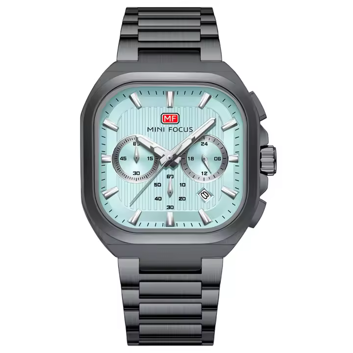 Reloj De Cuarzo Para Hombre MINI FOCUS Con Dial Cuadrado Luminoso Resistente Al Agua Y Fecha Correa De Acero Inoxidable Multifuncional Casual - 1