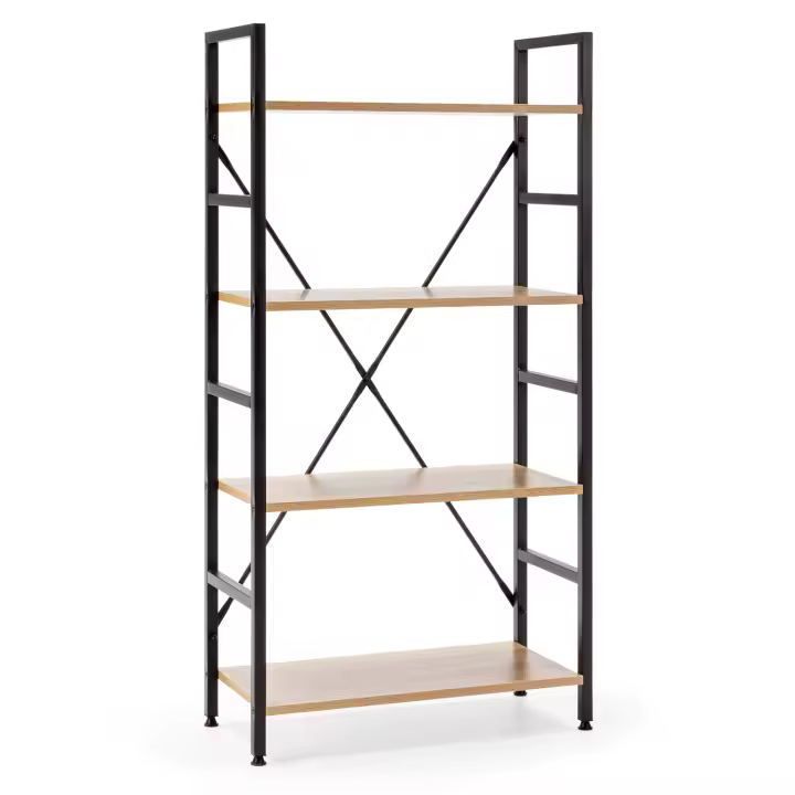 VS Venta-Stock Estantería de Escalera Virginia 4 Estantes, Roble/Negro, 60 Cm - Resistente y Fácil de Montar - 1