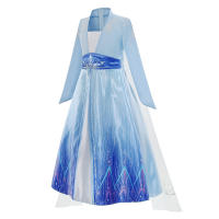 Vestido De Princesa Elsa Azul Con Manga Larga Y Cinturón Decorativo Vestido De Tule Para Niñas Fiesta De Cumpleaños Estilo Europeo Y Americano - details 2