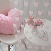 Cortina De Voile Con Patrón De Corazón Y Decoración De Cordón Para Sala De Estar Dormitorio Divisor De Puerta Translúcida Moderna - details 3