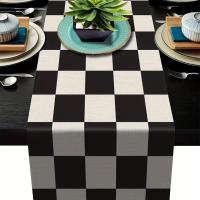 1pc Corredor De Mesa De Lino Geométrico Rayado Moderno Sencillo Negro Y Blanco Clásico Vintage Decoración Para El Hogar - details 2