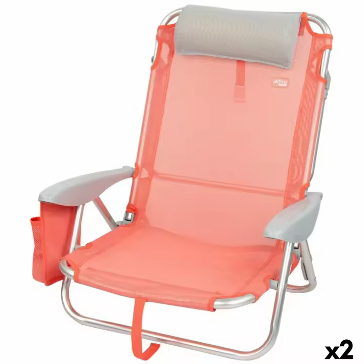 Silla Plegable con Reposacabezas Aktive Flamingo Coral 51 x 76 x 45 cm (2 Unidades) - 1