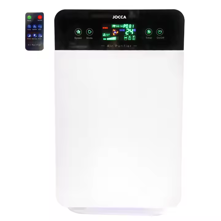 Purificador de aire Jocca con triple filtro,  luz UV, generador de iones negativos, temporizador programable de hasta 8 horas,  mando a distancia e indicador de la calidad del aire - 1