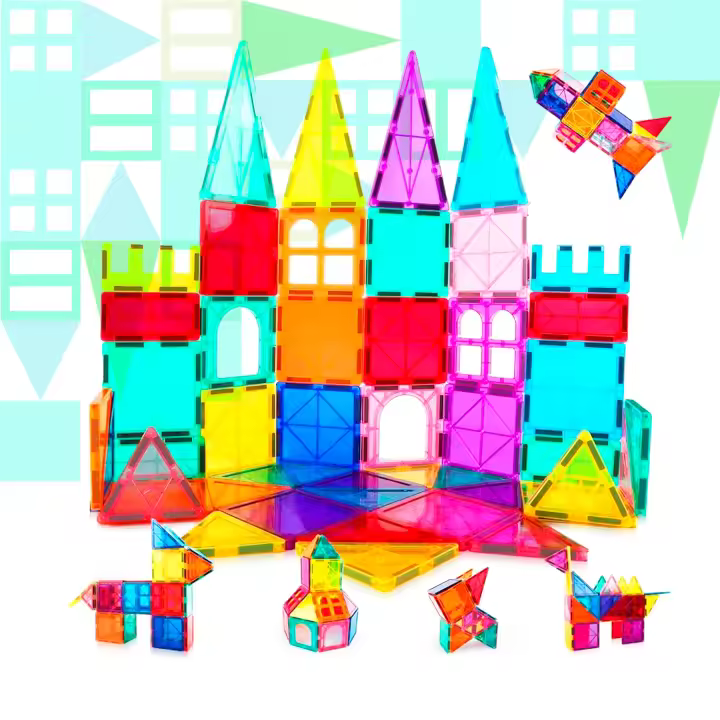 NK Bloques de Construcción Magnéticos para Niños (100 Piezas) - Piezas Magnéticas 3D Magnetic Tiles, Juguete Educativo Montessori, Regalo Cumpleaños Navidad Infantil - 1