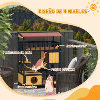 PawHut Caseta para Gatos de Madera 84x60x116 cm Casa para Gatos de 4 Niveles Refugio para Gatos con Puente Colgante Balcón y Techo Asfáltico Natural - details 3