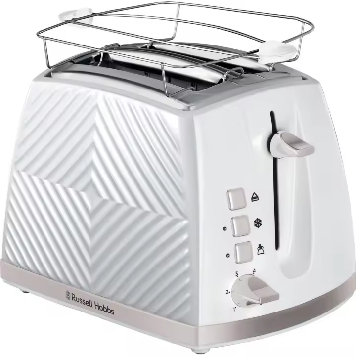 Russell Hobbs Tostador Groove Blanco 26391-56 - 2 ranuras, diseño con textura, detalles en acero inoxidable, función descongelar/calentar/cancelar, sistema de extraelevación, calientapanecillos, bandeja recogemigas - 1
