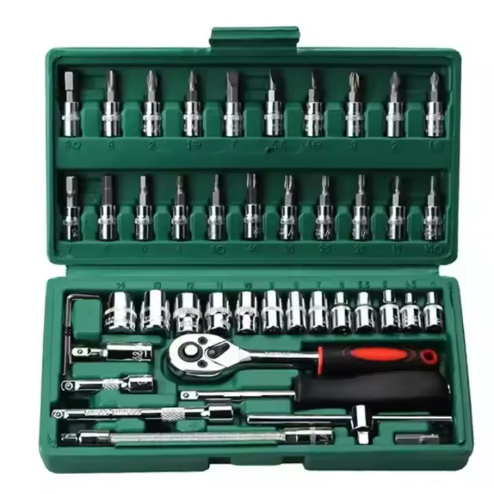 Kit De Herramientas De Reparación De Coche 46 Piezas Juego De Destornilladores De 1/4 Pulgada Llave De Fijación Torque Y Conjunto De Herramientas Mecánicas Para Reparación Automotriz - 1