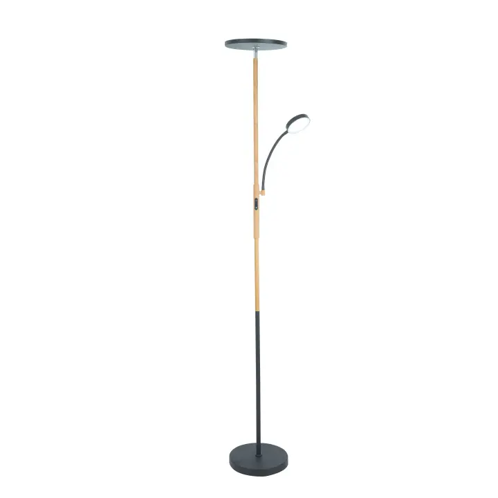 Lámpara de pie de salón OASIS NM-IMAGINATULUZ, 30W LED color negro-madera con lector 5W  tono de luz ajustable CCT 3000-4000-6000k intensidad regulable, control remoto y control táctil memoria de color. - 1