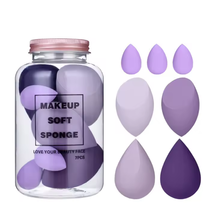 Juego de 7 esponjas de maquillaje de doble uso, secas y húmedas, no contiene excrementos, similar a un huevo para el rostro. - 1