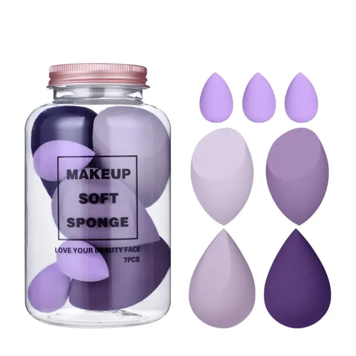Juego de 7 esponjas de maquillaje de doble uso, secas y húmedas, no contiene excrementos, similar a un huevo para el rostro. - 1