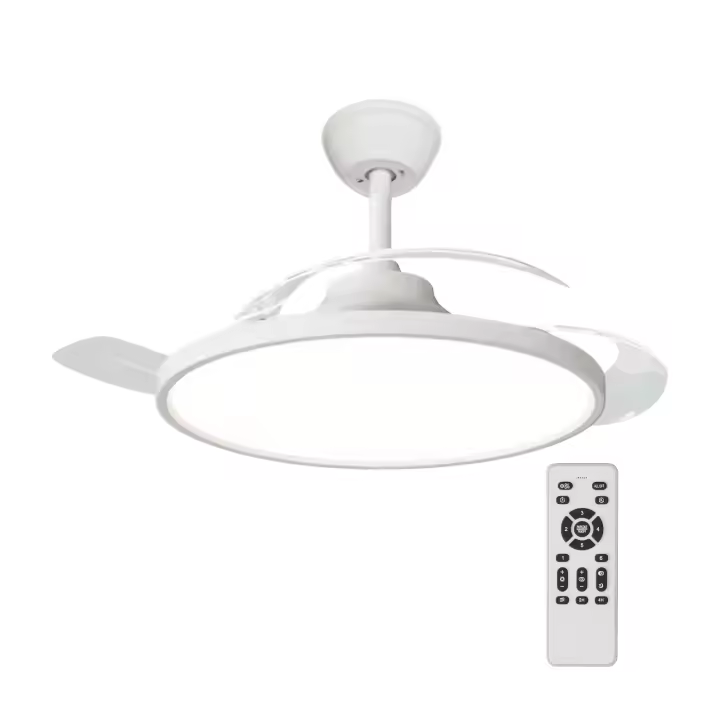 Ventilador de techo LED Hola LED de 42" - 60 W, temperatura de color regulable, blanco, 6 velocidades, motor de CC de cobre, ultrasilencioso con control remoto - Perfecto para dormitorio y comedor - 1