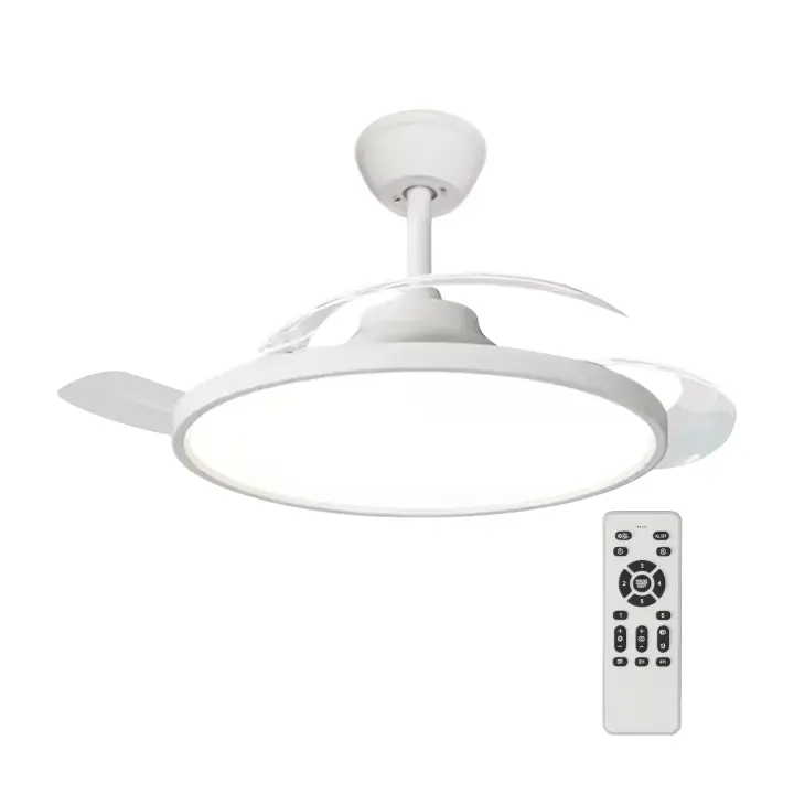 Ventilador de techo LED Hola LED de 42" - 60 W, temperatura de color regulable, blanco, 6 velocidades, motor de CC de cobre, ultrasilencioso con control remoto - Perfecto para dormitorio y comedor - 1
