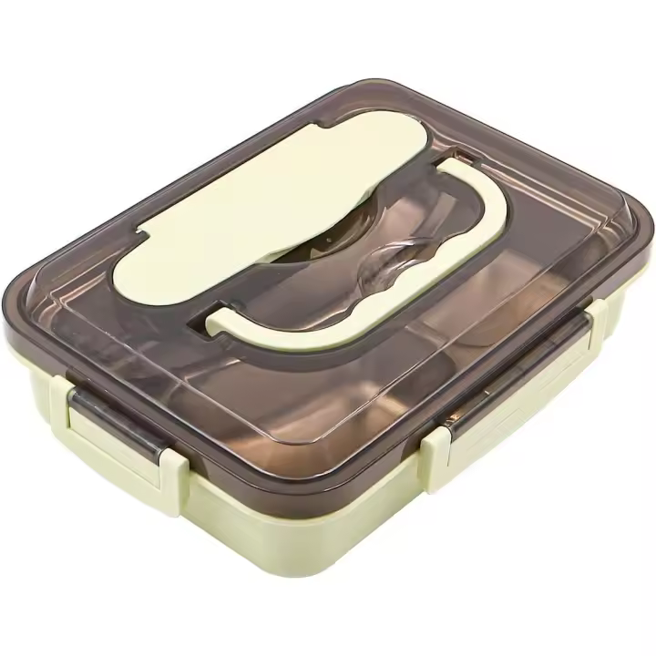 304 Maple inoxidable Bento Caja y cuadernos Palillos Cubo, a prueba de fugas 3 compartimientos 1200ml capacidad Verde - 1