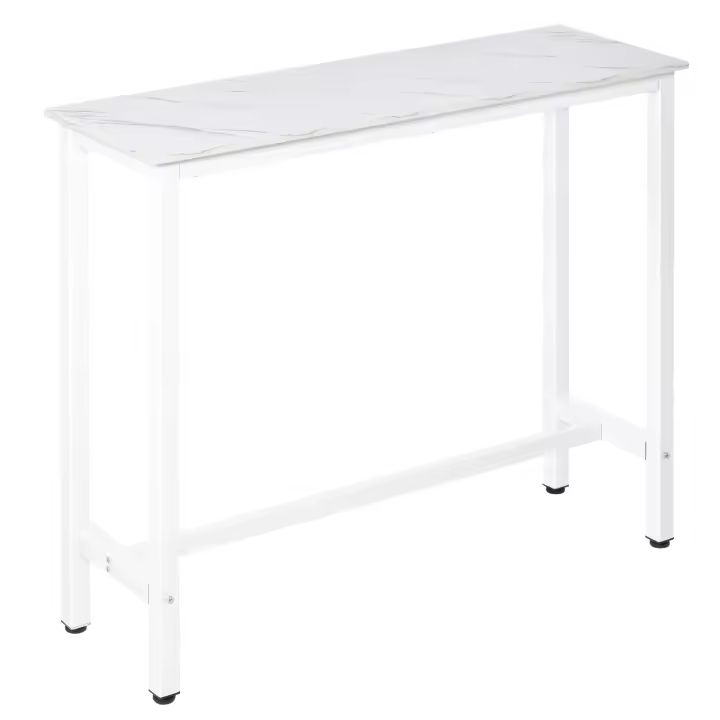HOMCOM Mesa de Bar Mesa Alta con Encimera de Melamina Efecto Marmoleado y Patas de Acero Estilo Moderno para Cocina Cafetería Comedor 120x40x100 cm Blanco - 1