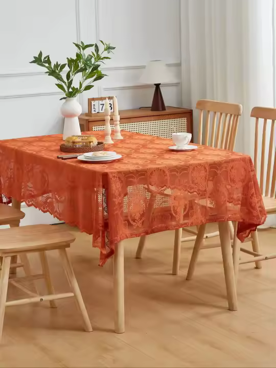 Mantel Rectangular De Caída Floral Jacquard Con Encaje Para Fiestas De La Renta Y Agradecimiento Material De Poliéster 100% Estilo Coreano - 1
